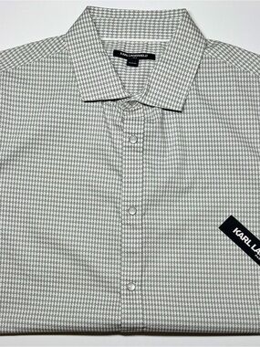 NWT Karl Lagerfeld Paris Men’s M Gray Kameo Print Short Sleeve Button Down Shirt